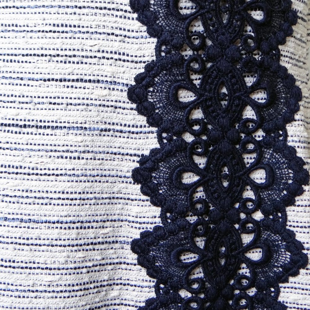Antonio Melani Navy Blue & White Wendy Lace Overlay Sheath Dress Tweed Size 14 - Picture 6 of 11